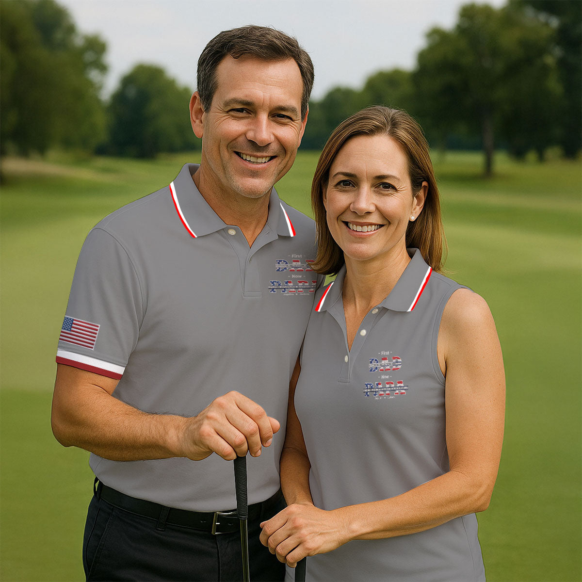 Gray First Dad Now Grandpa Golf Polo Shirt, Mens Golf Polo, Printed Golf Shirts