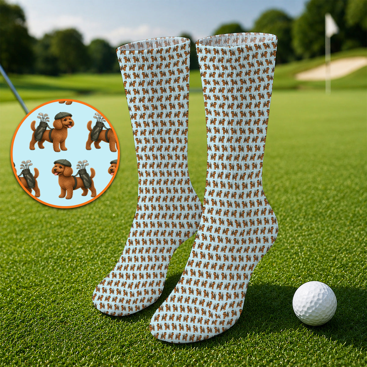 Funny Dog Pattern Golf Sock, Poodle Golf Socks, Golf Gift For Golfer
