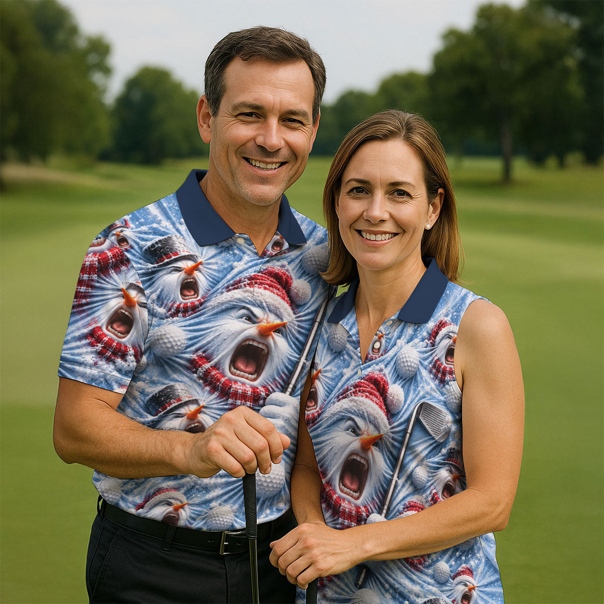 Christmas Screaming Snowmen Polo Shirt, Christmas Golf Shirt For Men, Mens Golf Polo