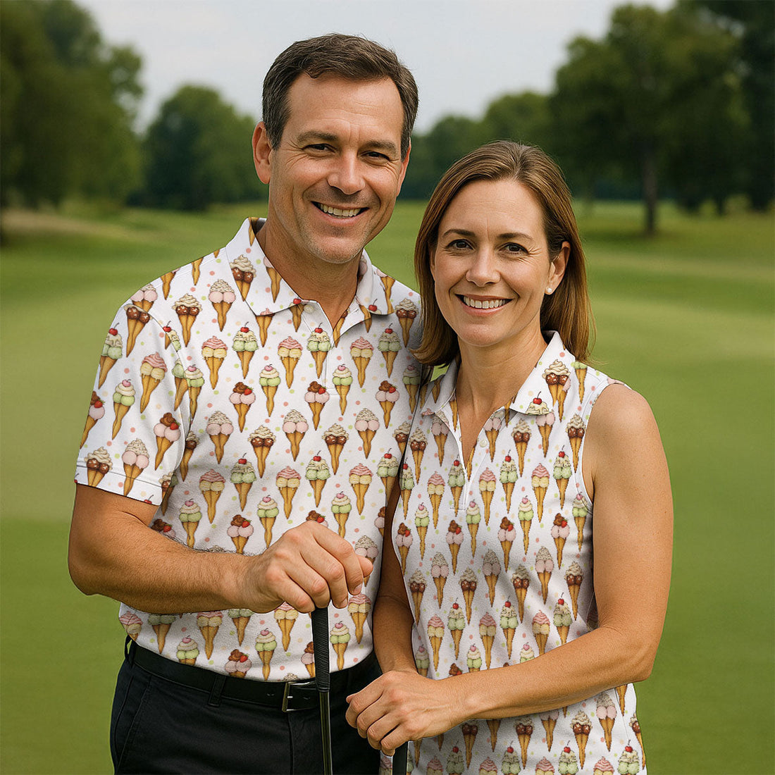Adult Humor Ice Cream Golf Shirt, Funny Cone Pattern, Golf Shirt For Men