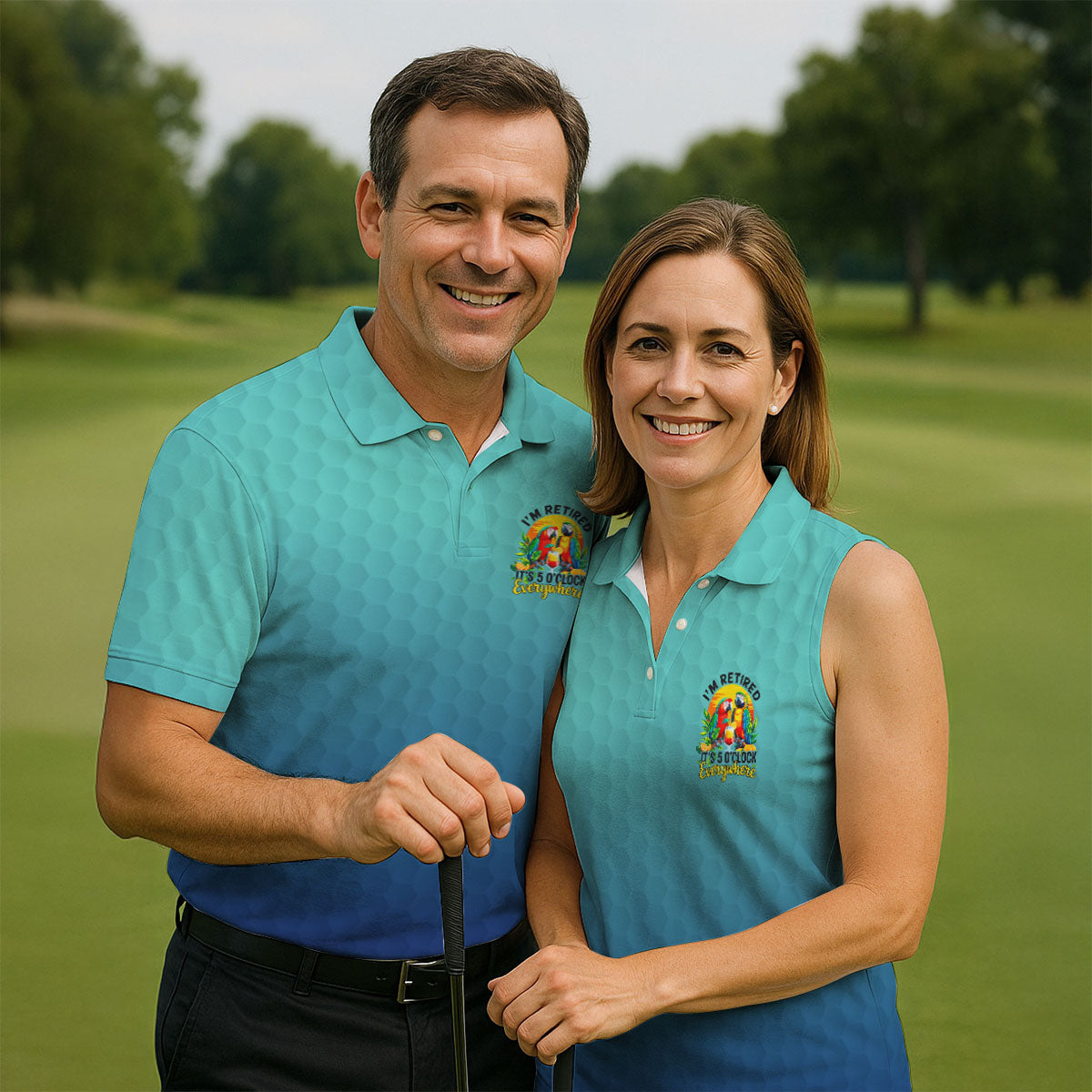 Blue Tropical Parrot Retirement Golf Polo Shirt, Golf Tops For Women, Ladies Golf Top