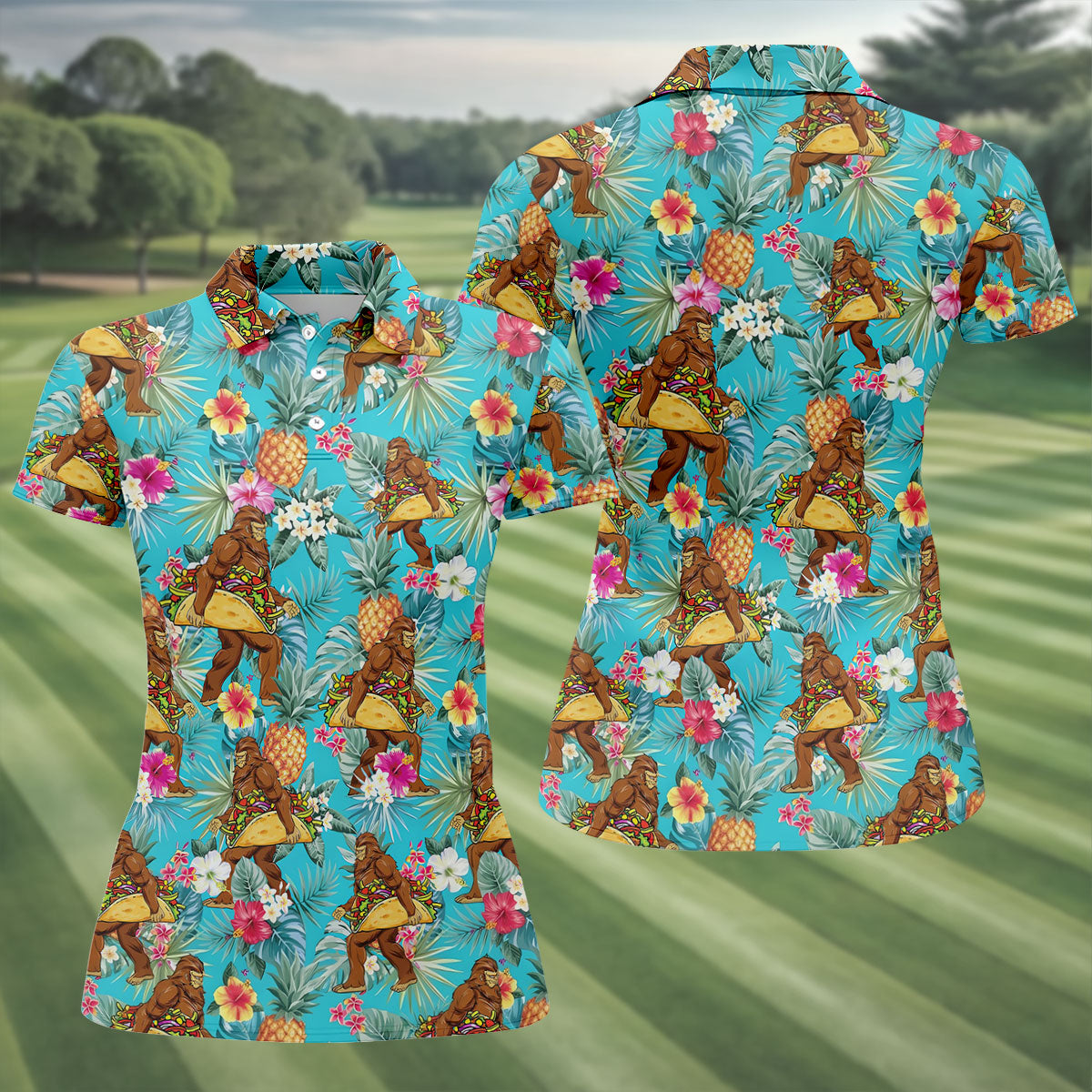 Bigfoot Taco Fiesta Time Hawaiian Golf Shirt, Cinco De Mayo Celebration Golf Shirt For Women