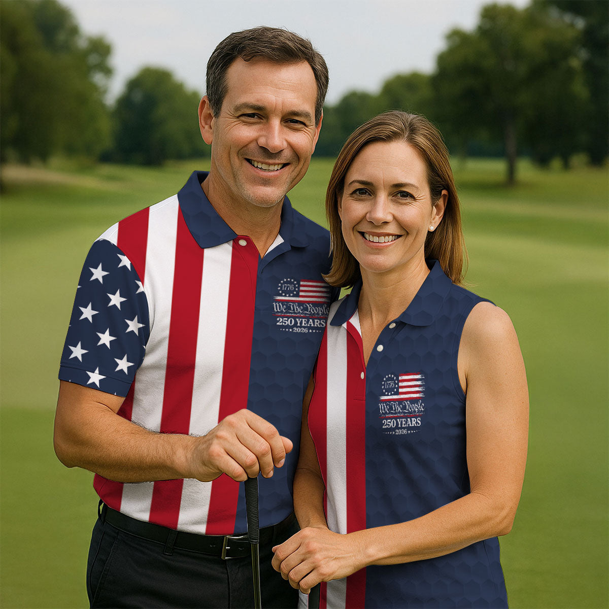We The People Golf Ball Pattern 250 Years Patriotic 4th Of July US Flag Golf Shirts For Men