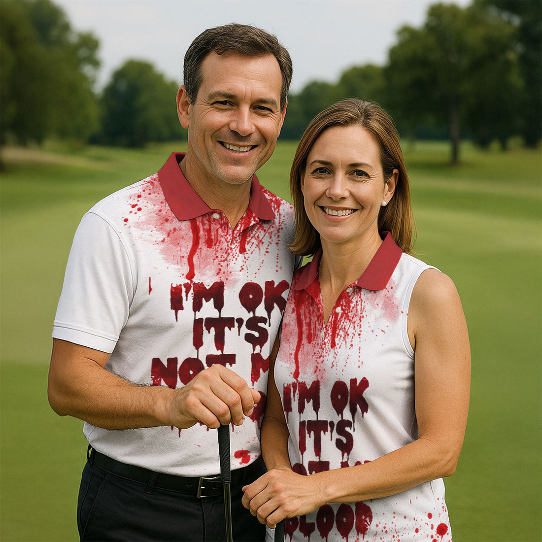 It's OK It's Not My Blood Halloween Blood Splatter Golf Tops For Men, Horror Blood Polo ShirtFor Men