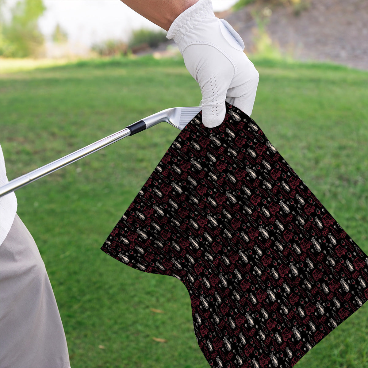 Funny Golf & Wine Pattern Golf Towels, Funny Golf Towel For Wine Lover, Golf Gift For Golfer