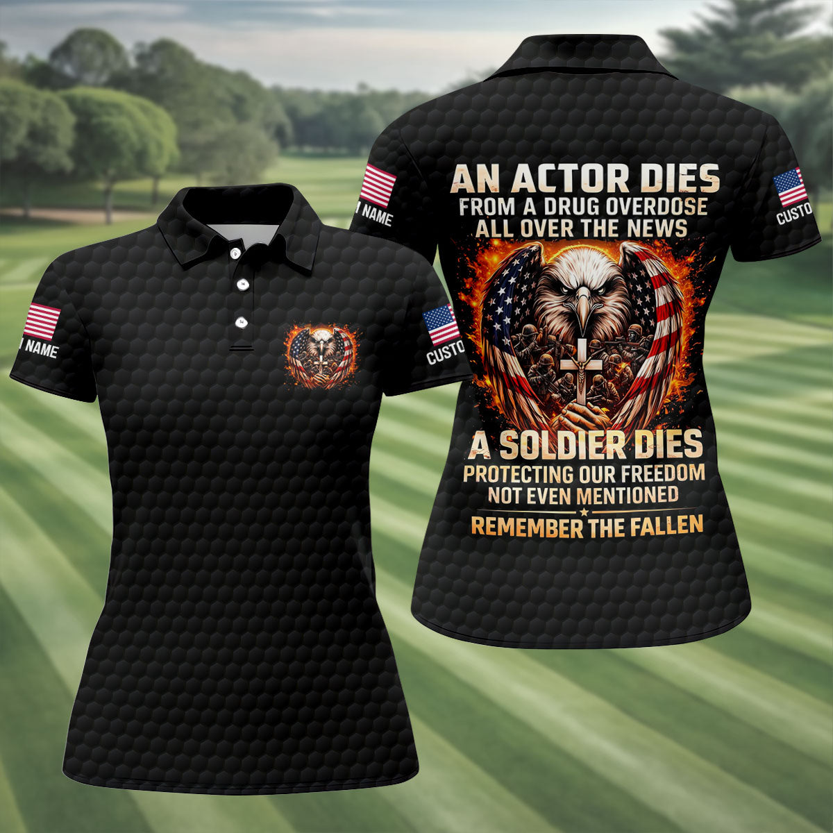 Remember The Fallen Faith Cross Patriotic Golf Shirt, 250 Years Veterans Day Memorial Golf Shirt For Women