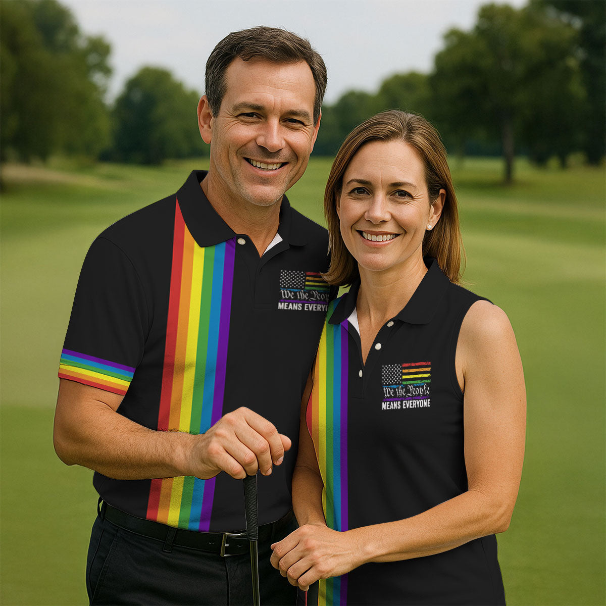 We The People Means Everyone American Pride LGBT Support Golf Tops For Men, Golf Shirts For Men