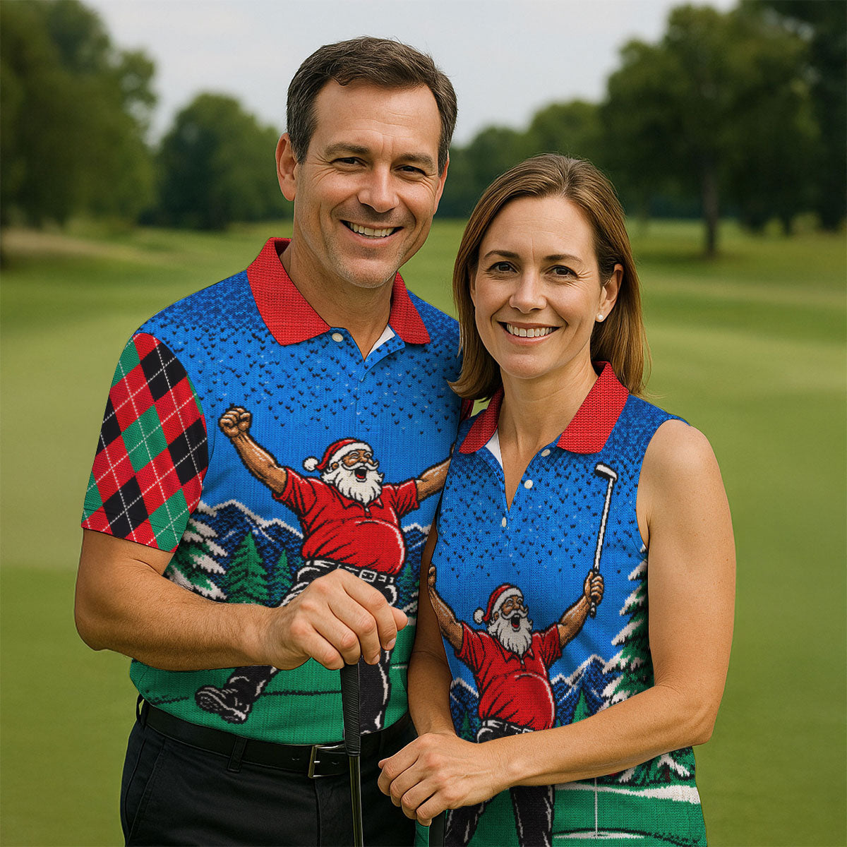 Cheering Santa Golf Scene Christmas Golf Shirt, Mens Golf Polo, Golf Shirts For Men