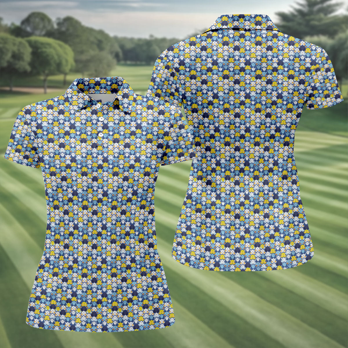 Funny Beer Pretzel Cleavage Pattern Golf Polo Shirt, Womens Golf Tops, Ladies Golf Top