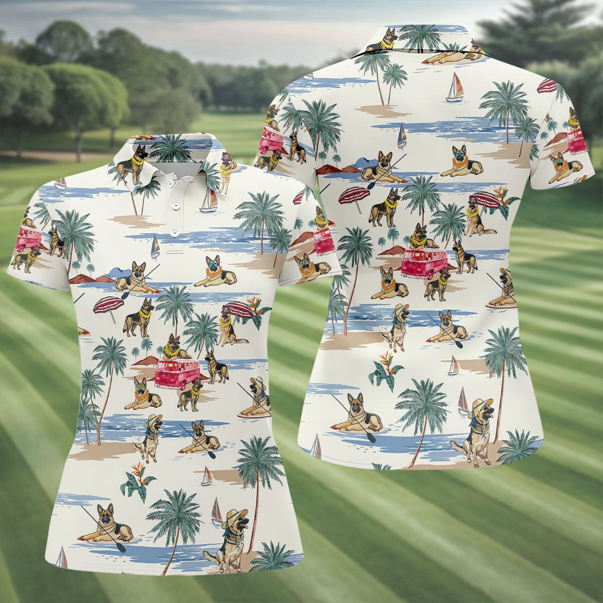 German Shepherd Beach Vacation Golf Polo Shirt, Women’s Golf Polo, Ladies Golf Shirts