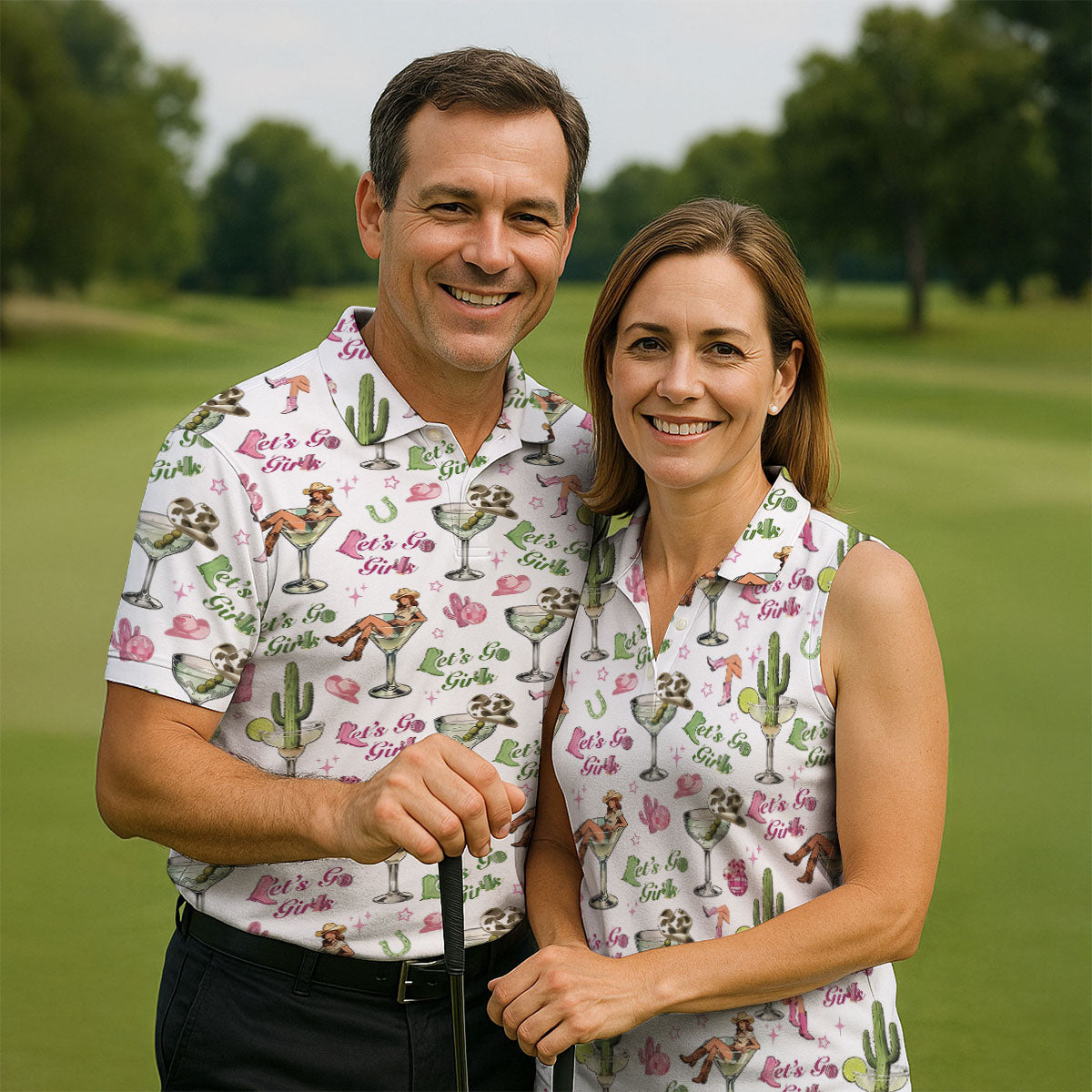 Let's Go Girls Cowgirl Margarita Hawaiian Golf Shirt, Men's Golf Shirt, Golf Polo Shirts For Men
