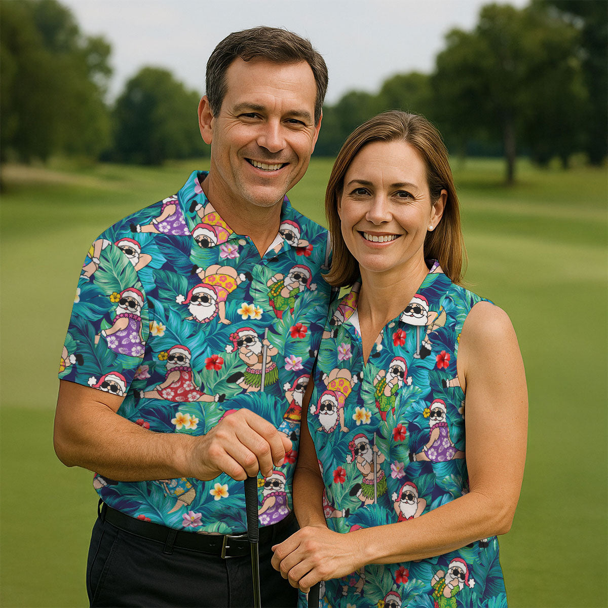 Funny Hula Santa Christmas Golf Shirt, Men's Golf Shirt, Hawaiian Golf Shirt, Printed Golf Shirts