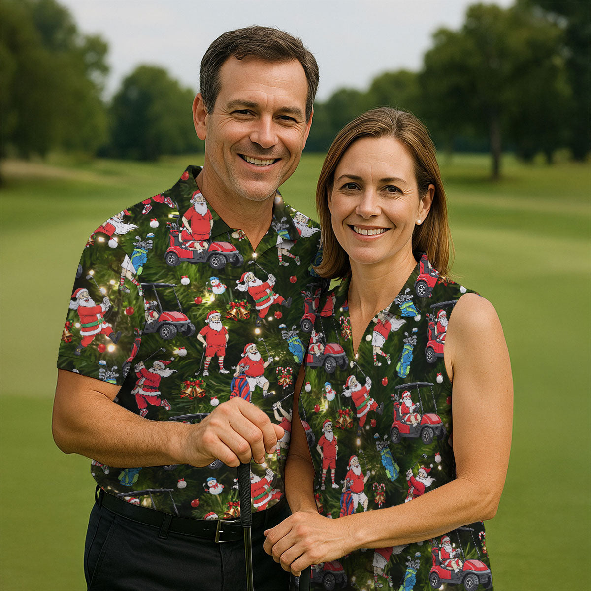 Funny Santa Claus Golf Pose Golf Tops For Men, Polo Shirts For Men, Christmas Golf Shirt, Mens Golf Gift
