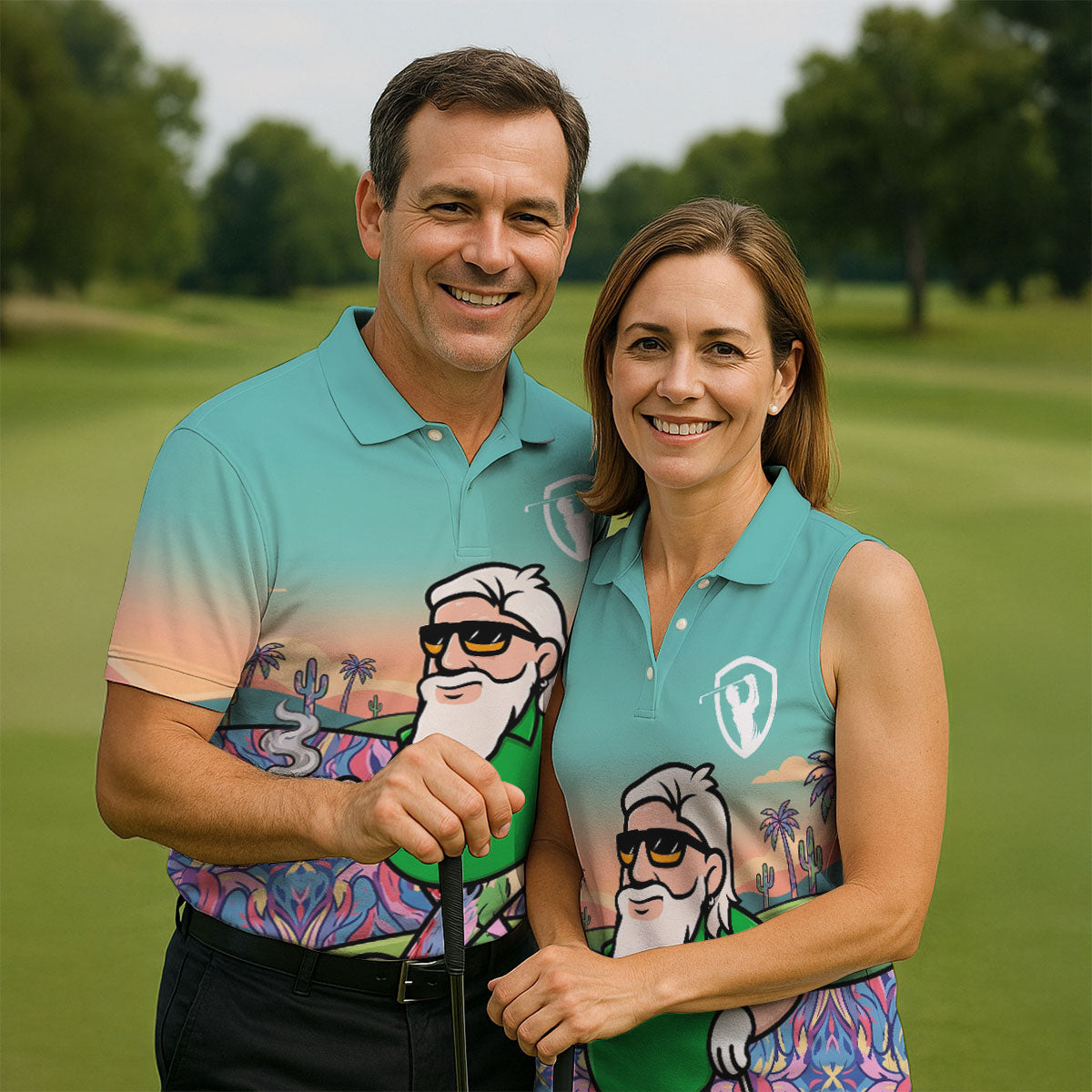 Retro Desert Bearded Golfer Men's Golf Shirt, Hawaiian Golf Shirt, Mens Golf Apparel
