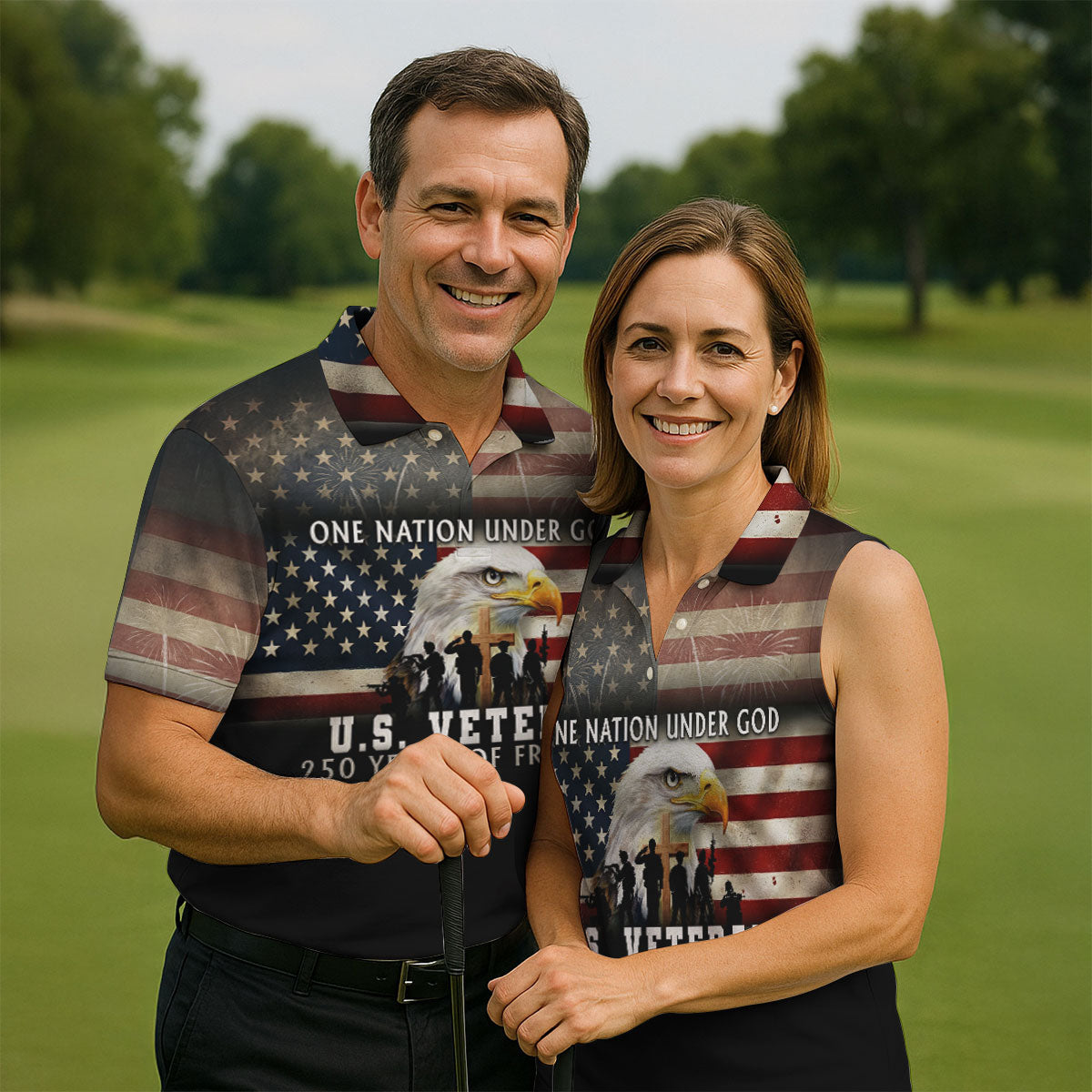 One Nation Under God US Veteran 250 Years Of Freedom Patriotic Golf Shirt, Golf Shirts For Men