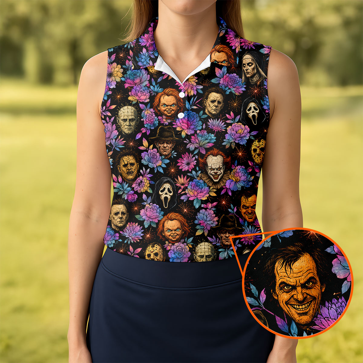 Floral Horror Character Halloween Golf Shirt, Golf Shirts For Women, Women's Golf Apparel