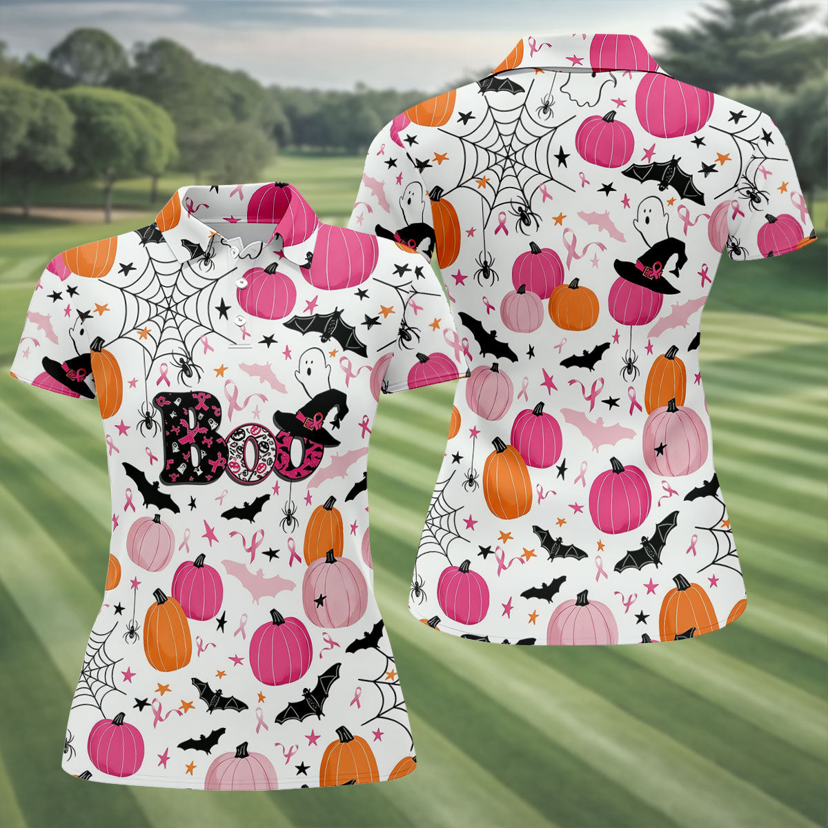 Ghost Horror Character Ribbon Halloween Polo Shirt, Hawaiian Golf Shirt, Women's Golf Tops