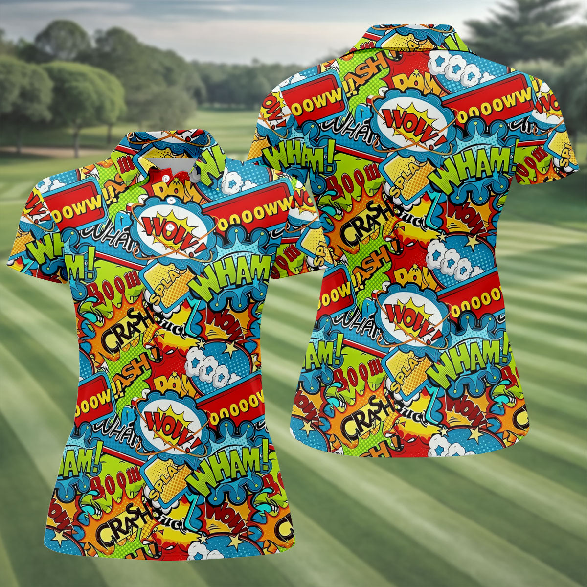 Funny Comic Pop Art Hawaiian Golf Shirt, Ladies Golf Tops, Golf Shirts For Women