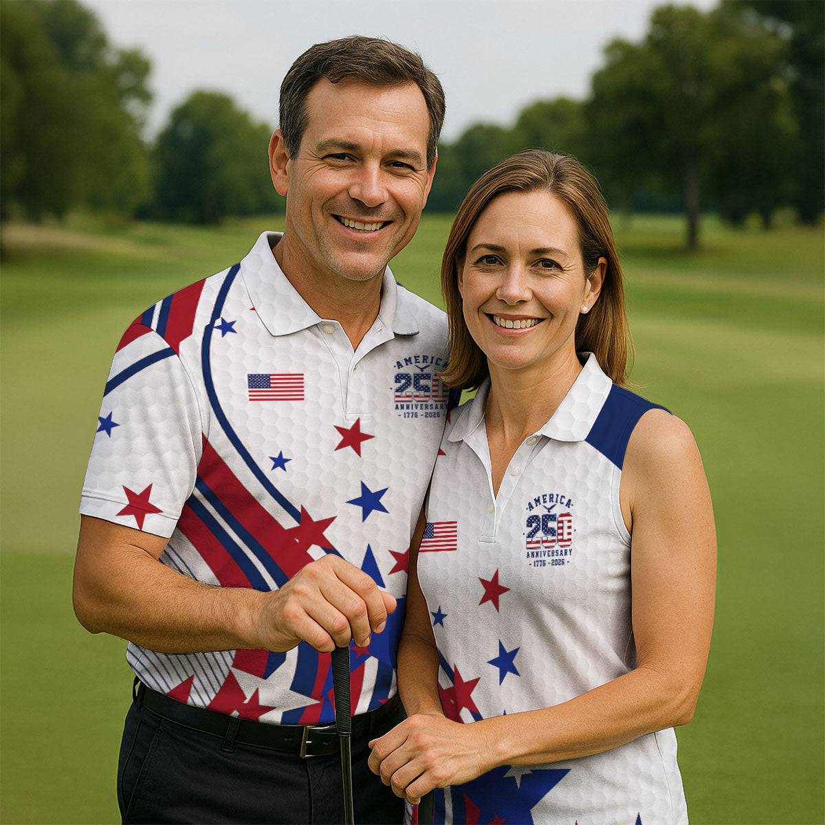 Red White Blue Stars And Stripes Patriotic 4th Of July Golf Shirt, 250 Years Golf Shirts For Men