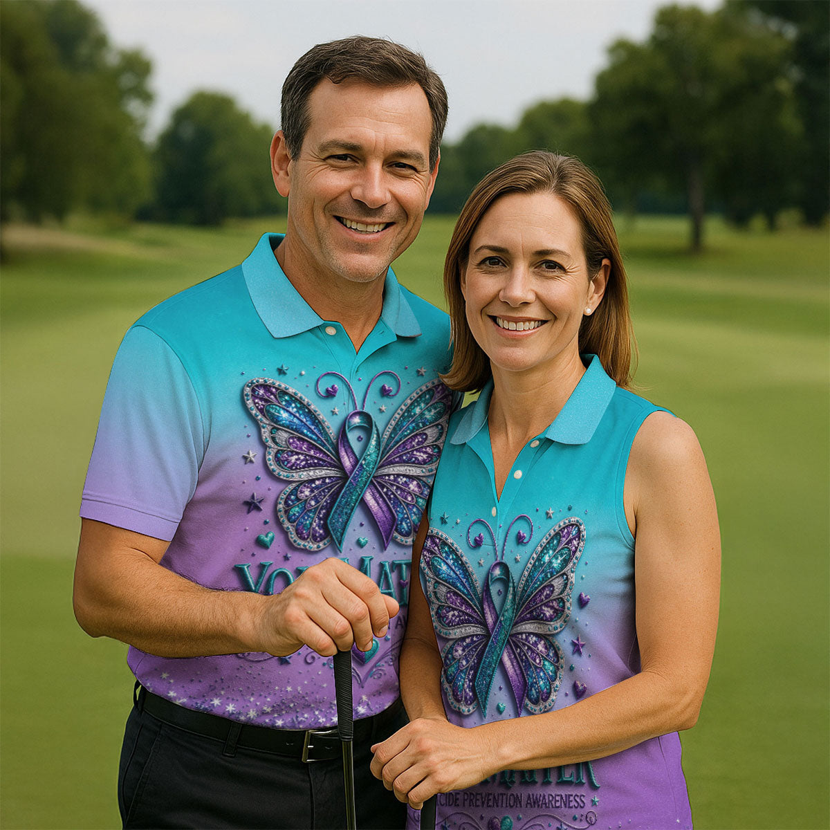 You Matter Suicide Prevention Awareness Butterfly Mens Golf Polo, Suicide Mens Golf Polo