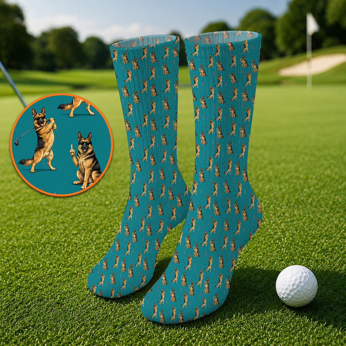 Funny German Shepherd Golf Socks, Dog Lover Pattern Golf Sock, Golf Gift For Golfer