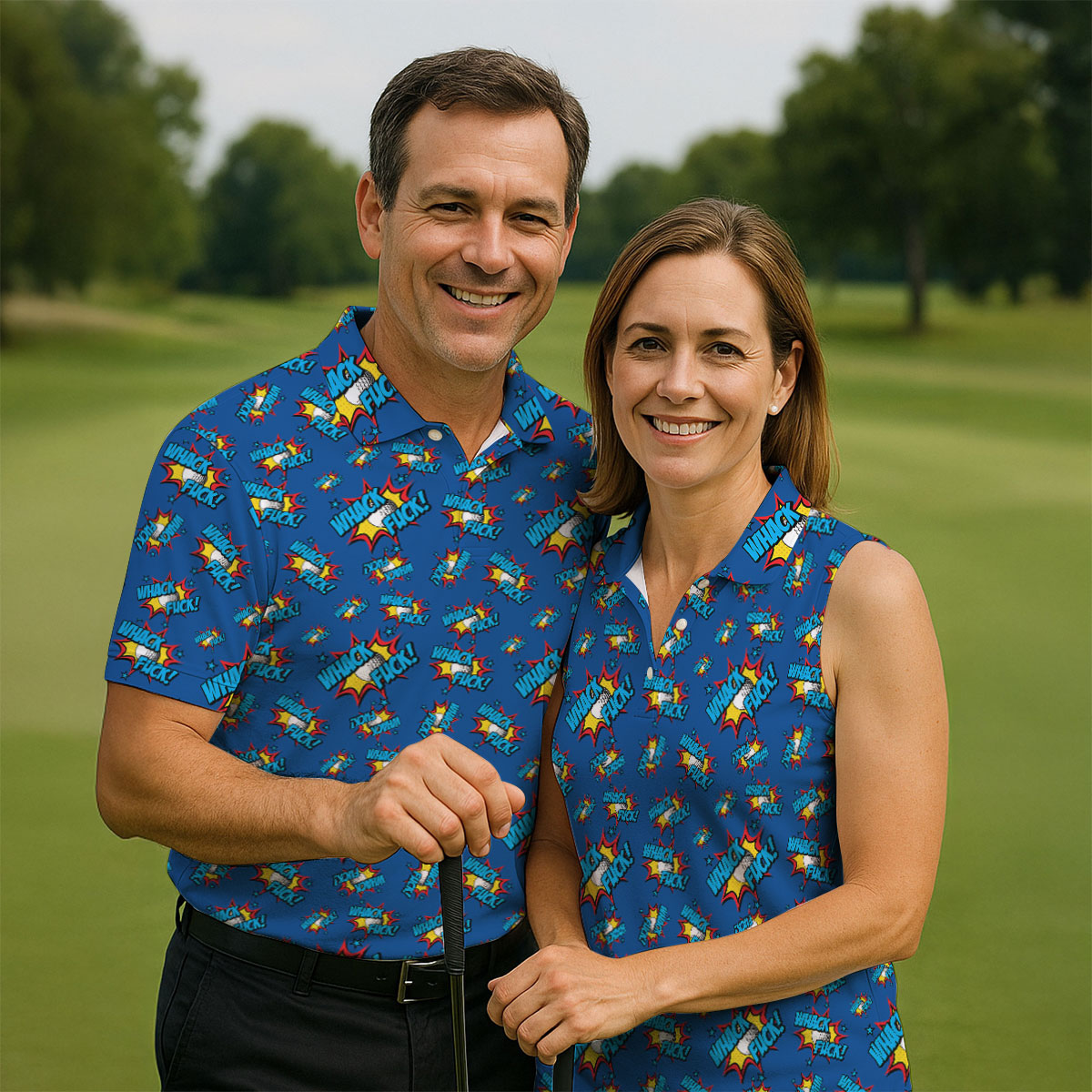 Funny Whack Fuck Comic Golf Ball Navy Polo Shirt, Men's Golf Shirt, Printed Golf Shirts