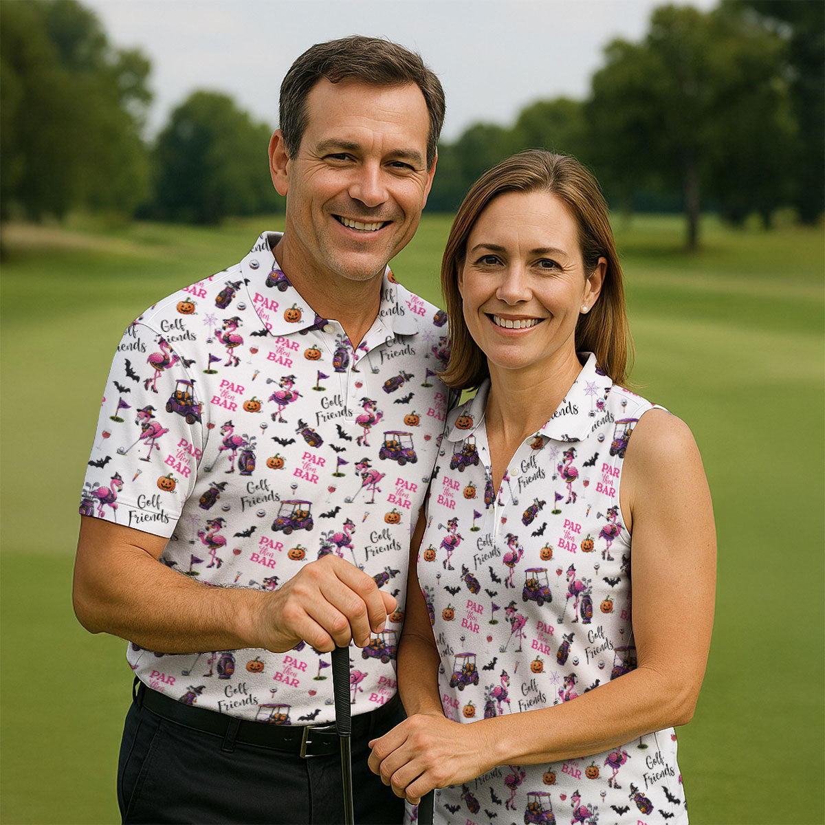 White Par Then Bar Flamingo Halloween Shirt, Women's Golf Apparel, Golf Tops For Women