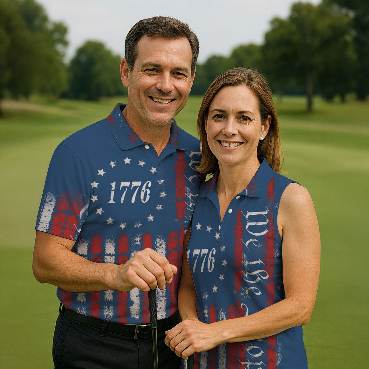 1776 We The People Red White Blue 250th Golf Shirt, Patriotic 4th Of July Golf Shirts For Men