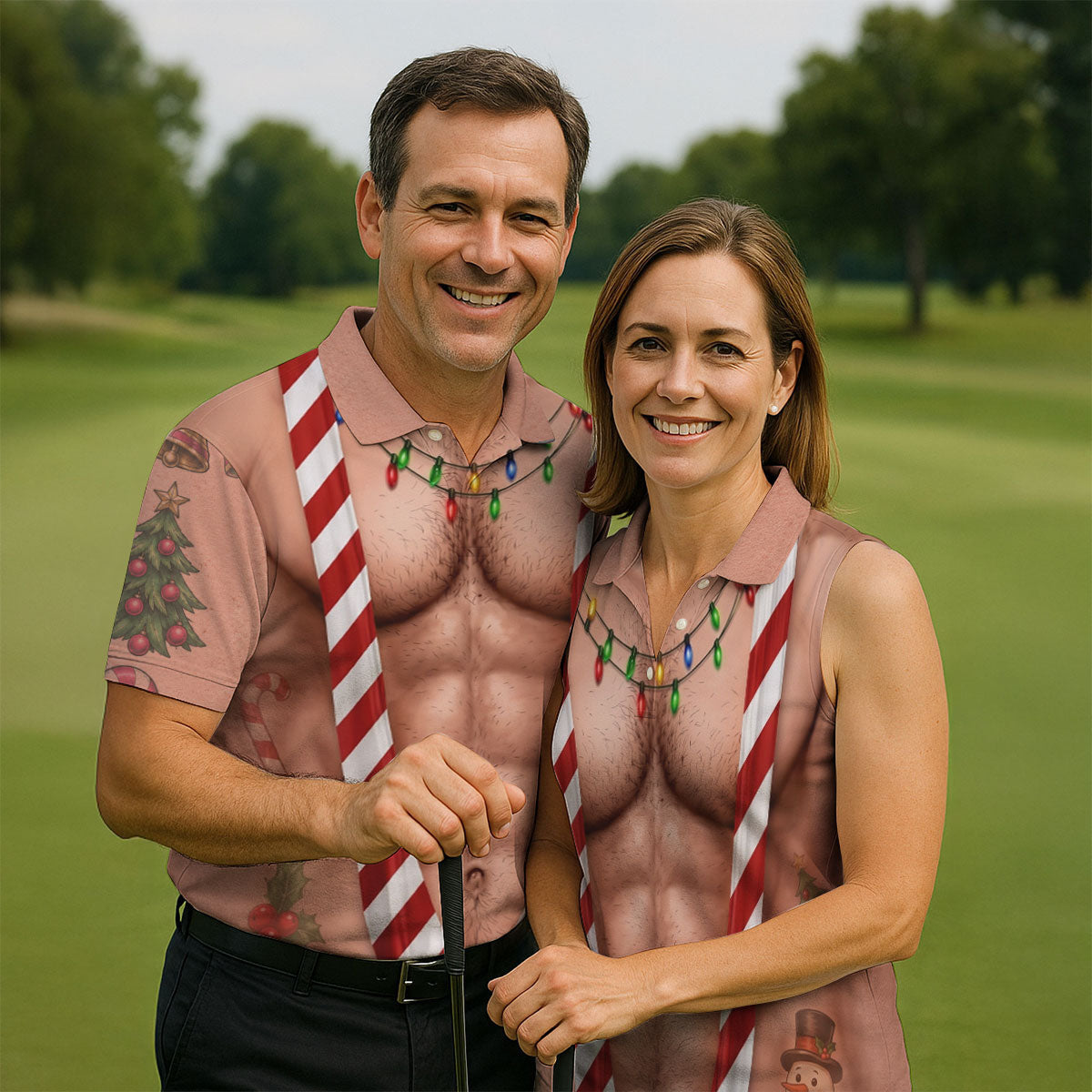 Funny Christmas Candy Cane Suspenders Polo Shirt, Men's Golf Shirt, Mens Polo Shirts