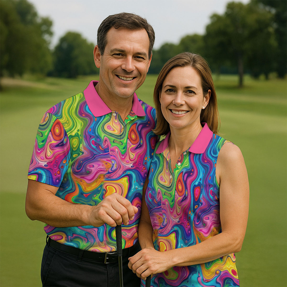 Liquid Marble Colorful Print Golf Tops For Men, Polo Shirts For Men, Golf Shirts For Men