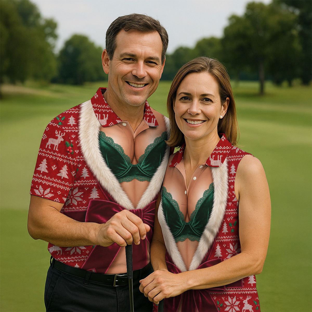Funny Festive Christmas Costume Polo Shirt, Mens Golf Polo, Golf Apparel For Men