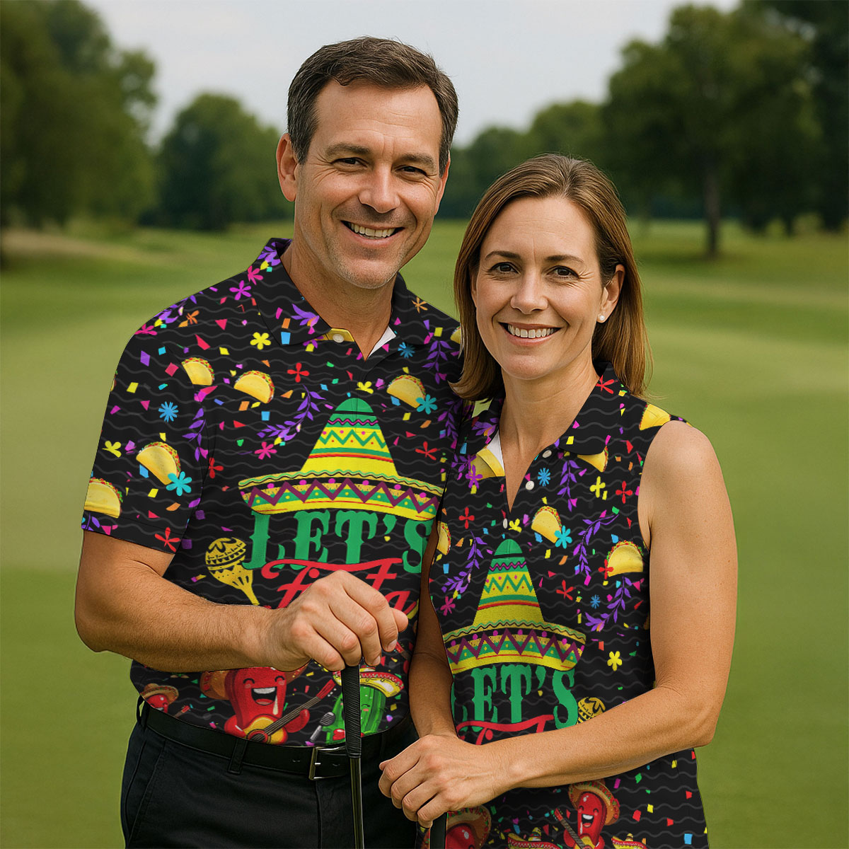 Let's Fiesta Party Golf Tops For Men, Cinco De Mayo Celebration Golf Shirts For Men