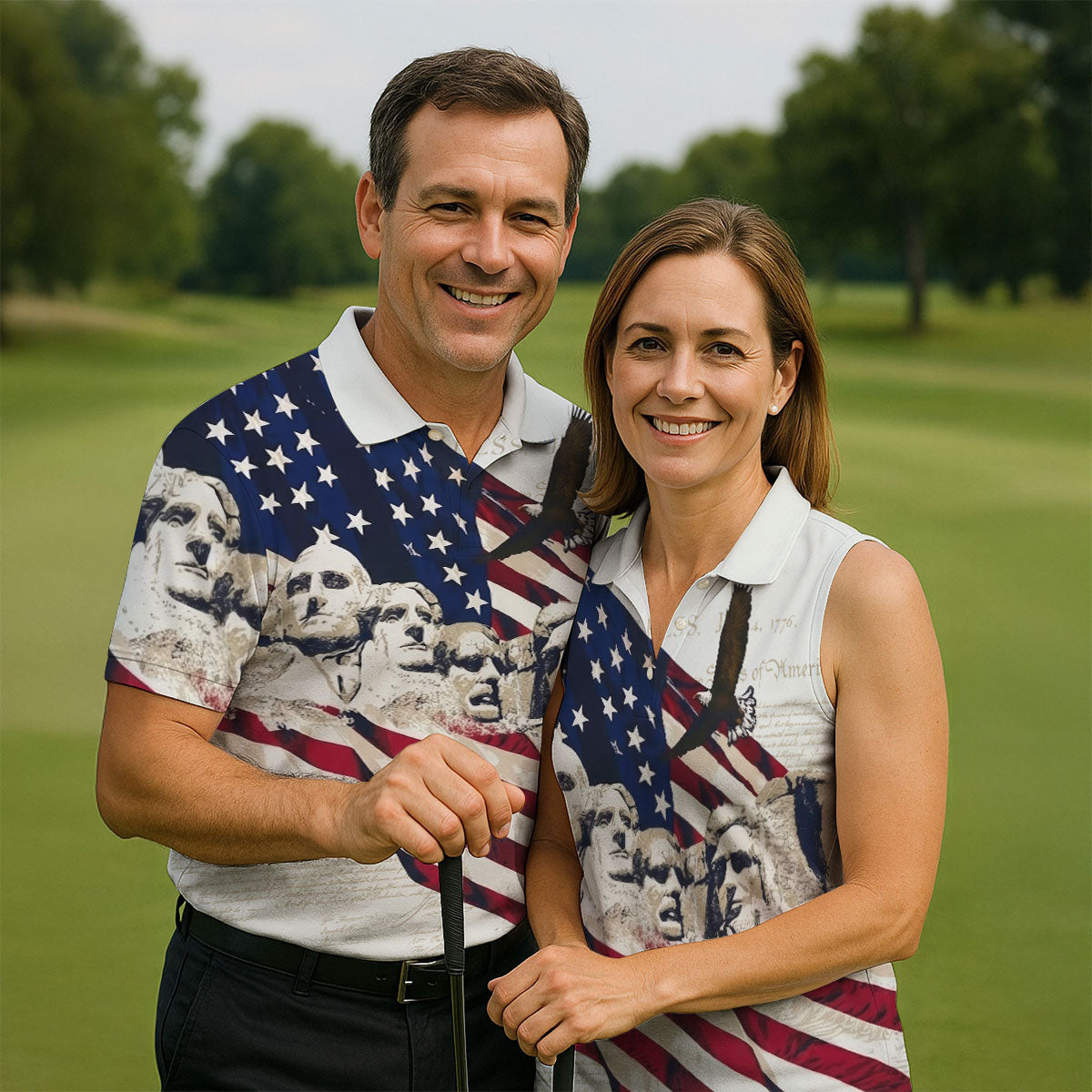 Mount Rushmore American Flag Pattern 4th Of July Patriotic Golf Shirt, 250th Anniversary Golf Shirts For Men