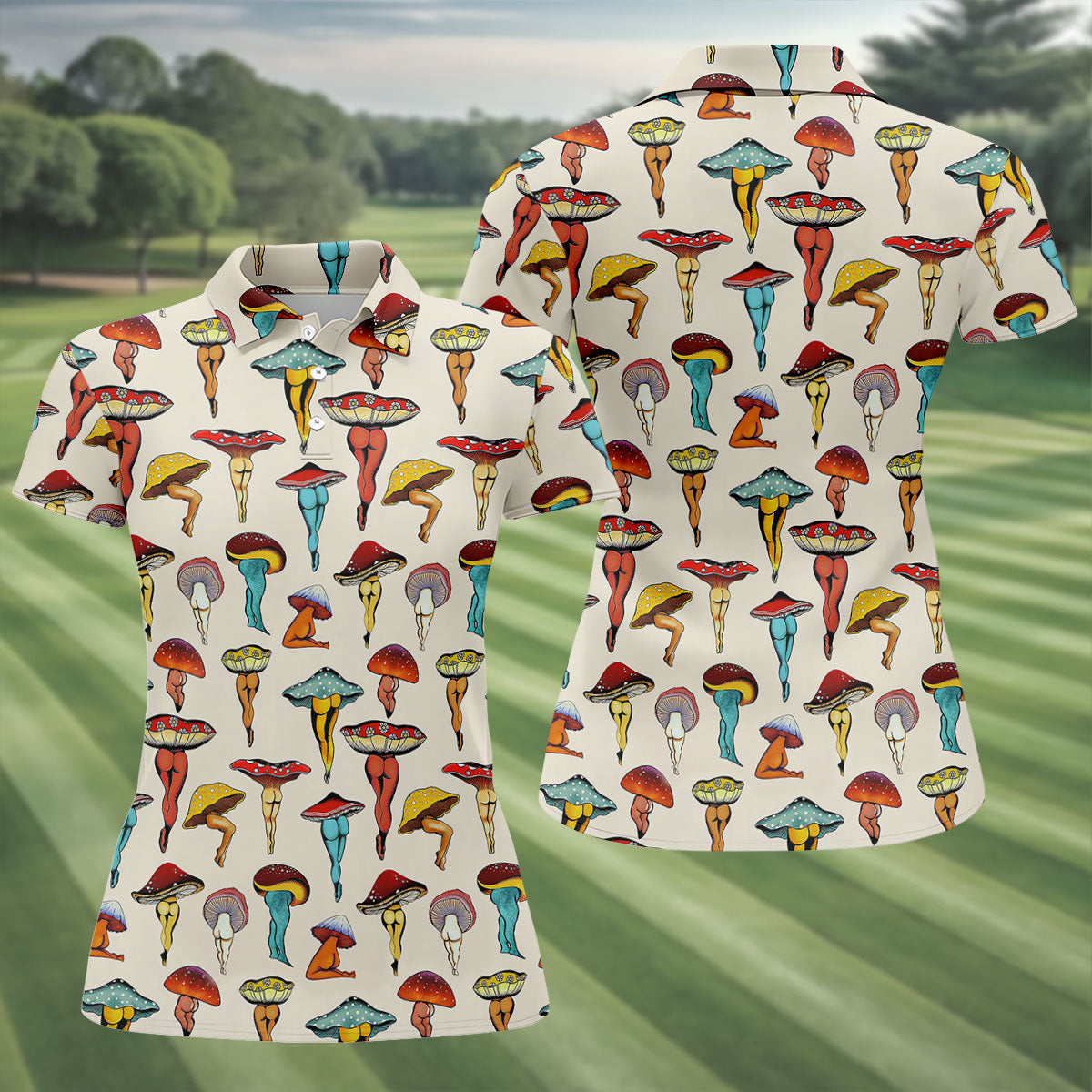 Funny Mushroom Legs Pattern Golf Polo Shirt, Golf Shirts For Women, Women’s Golf Polo