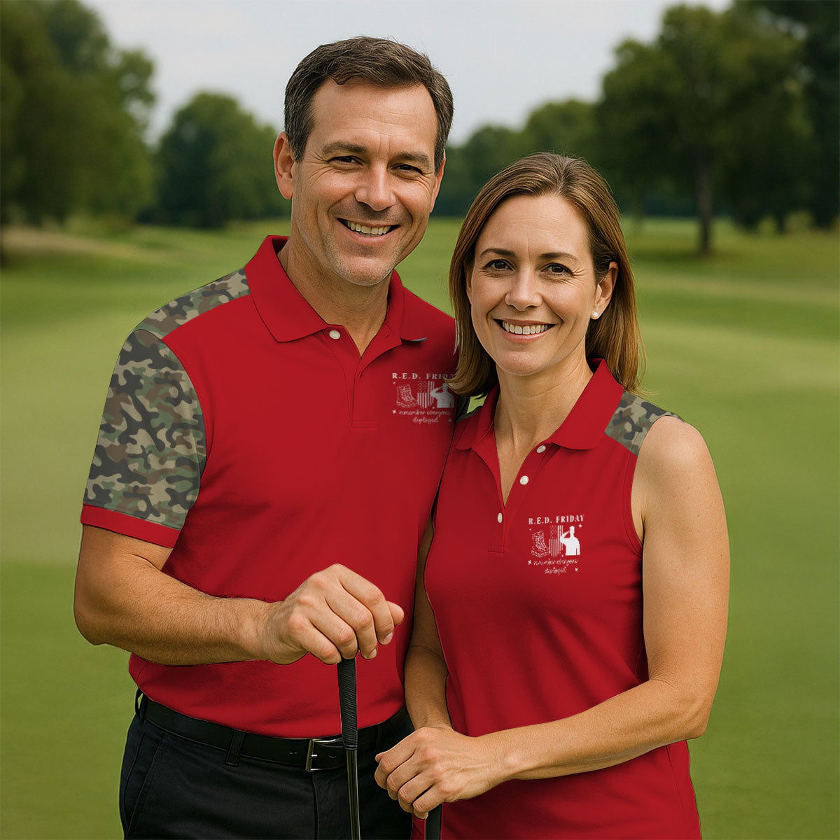 RED Friday Camo Red Patriotic 4th Of July Golf Shirt, 250th Anniversary Golf Shirts For Men