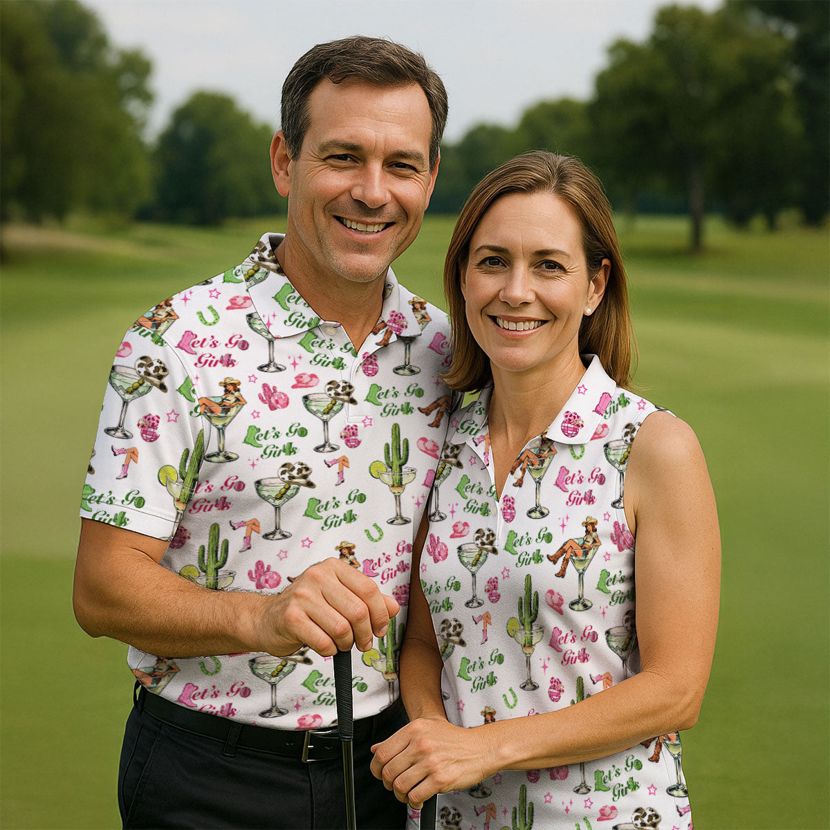 Let's Go Girls Cowgirl Margarita Golf Polo Shirt, Men's Golf Polo, Hawaiian Golf Shirt