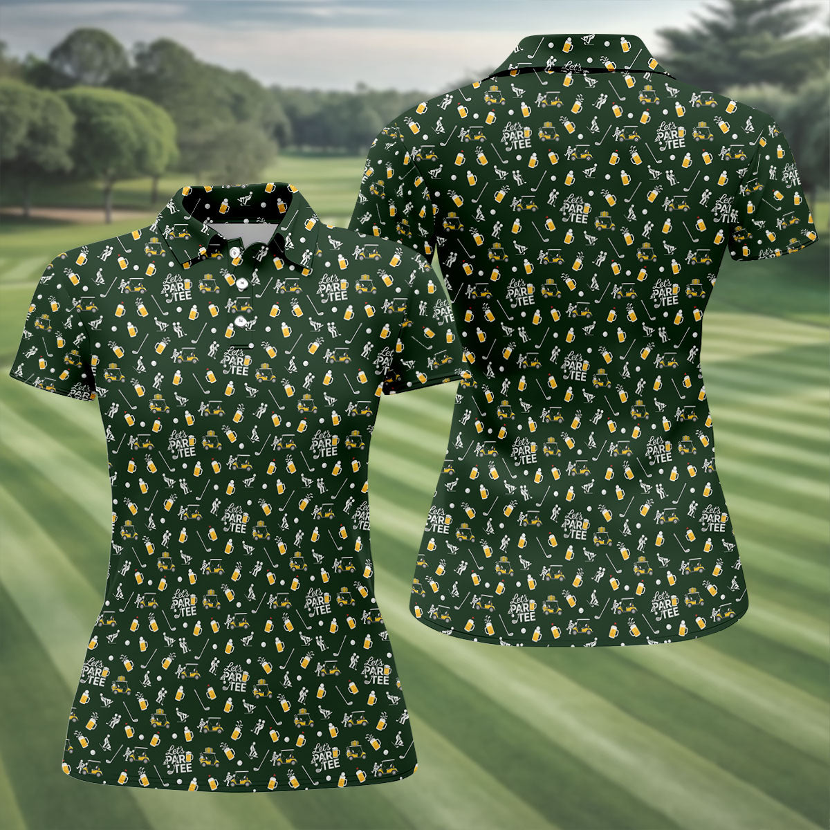 Let's Par Tee Funny Golf Pattern Polo Shirt, Ladies Golf Shirt, Women's Golf Apparel