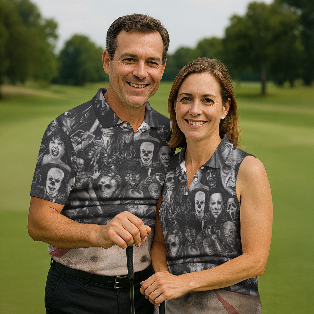 Hockey Mask Horror Character Halloween Polo Shirt, Golf Shirts For Men, Printed Golf Shirts