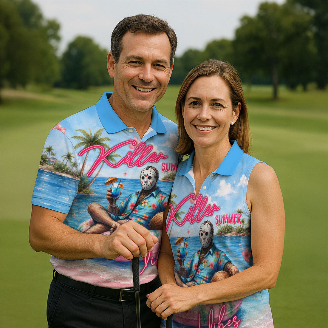 Killer Summer Vibes Mask Slasher Golf Polo Shirt, Mens Golf Polo, Printed Golf Shirts