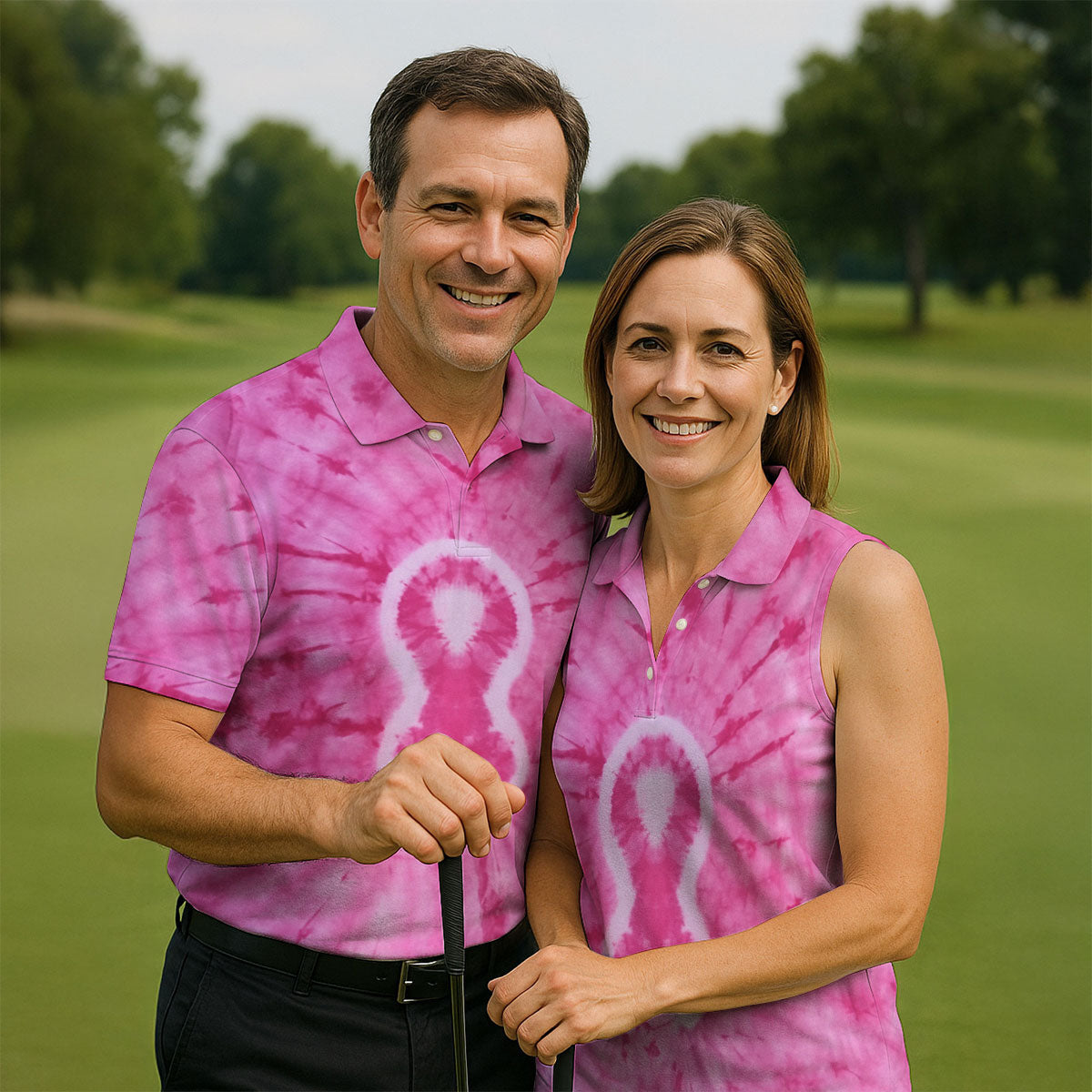 Breast Cancer Pink Tie Dye Men Golf Shirt, Breast Cancer Awareness Shirt, Golf Shirts For Men