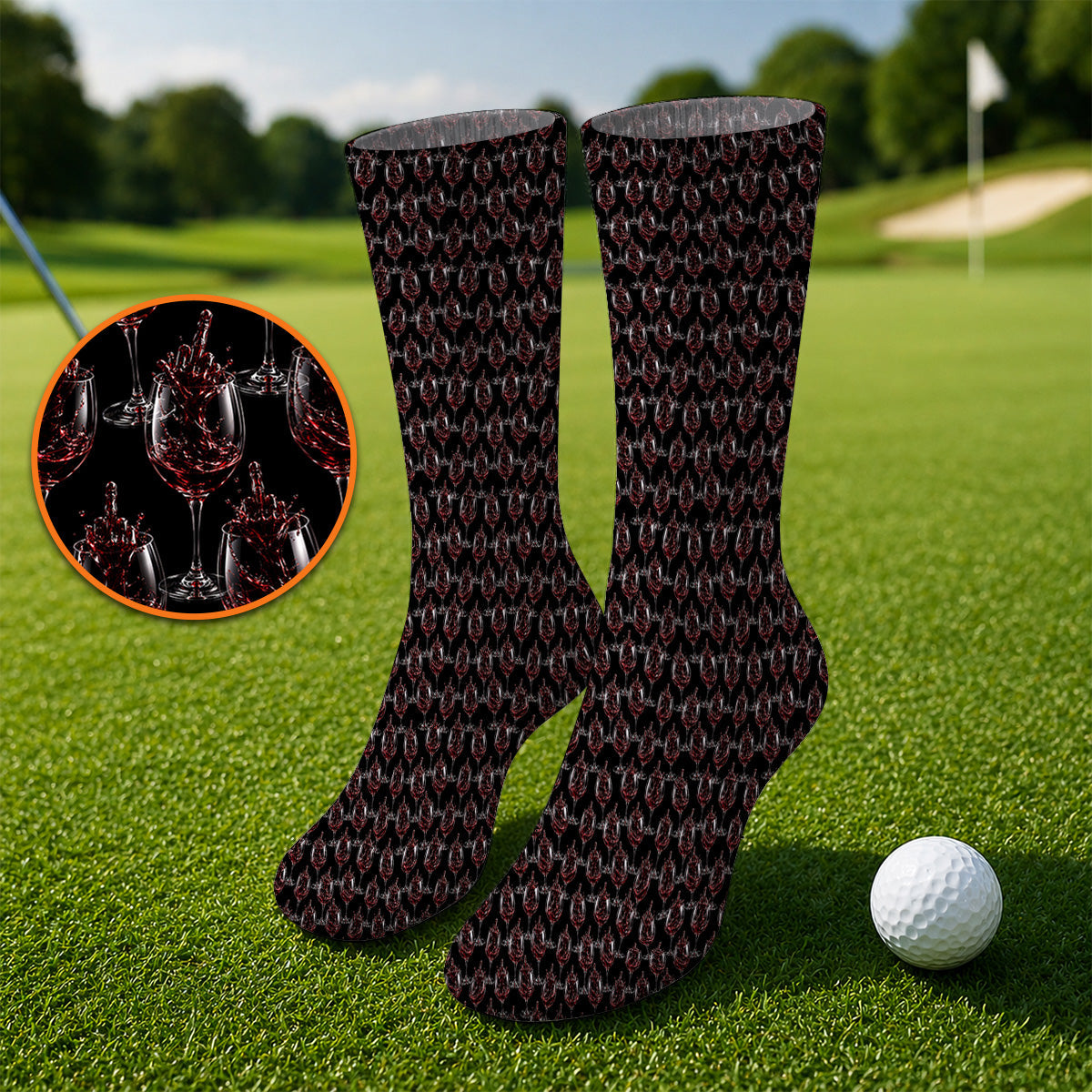 Cabernet Lover Golf Socks, Red Wine Pattern Golf Sock, Winery Inspired Golfer Gift