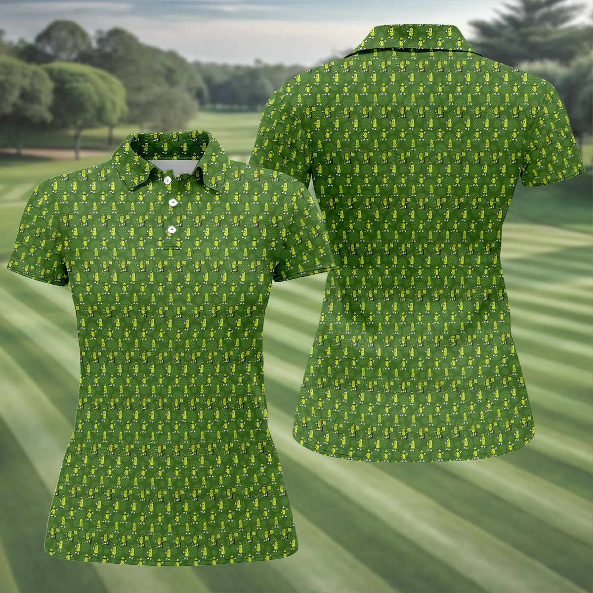 Funny Hole In One Pickle Golf Pattern Polo Shirt, Women’s Golf Polo, Golf Shirts For Women