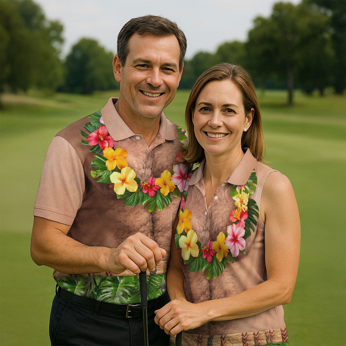 Tropical Theme Party Men's Funny Golf Shirts, Hawaiian Golf Shirt, Polo Shirts For Men