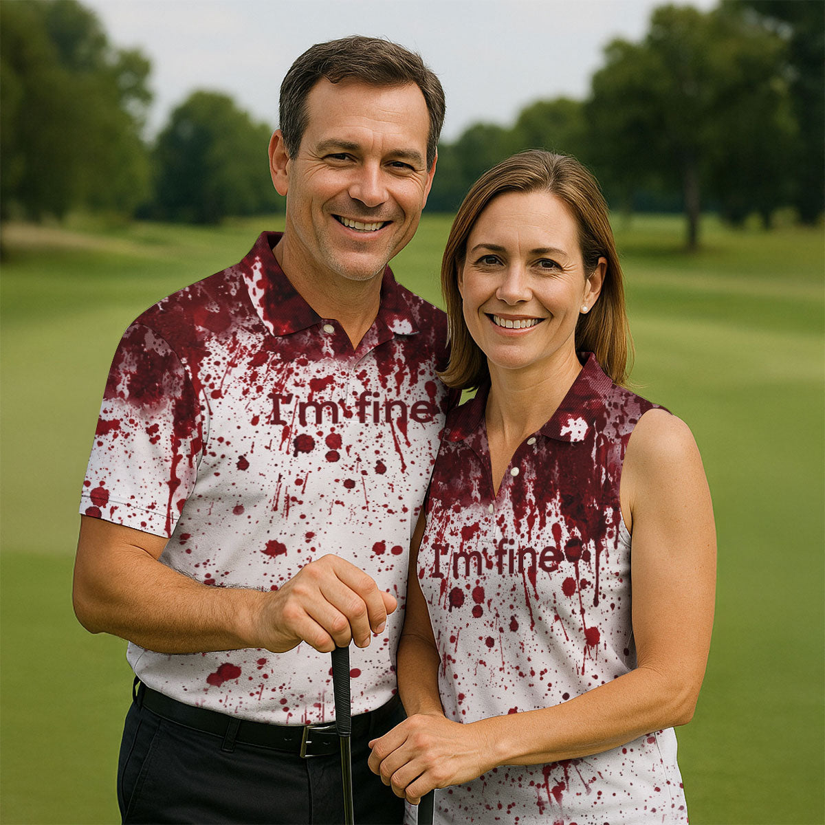 I'm Fine Bloody Splatter Halloween Golf Polo Shirt for Men, Mens Golf Shirts, Golf Apparel For Men
