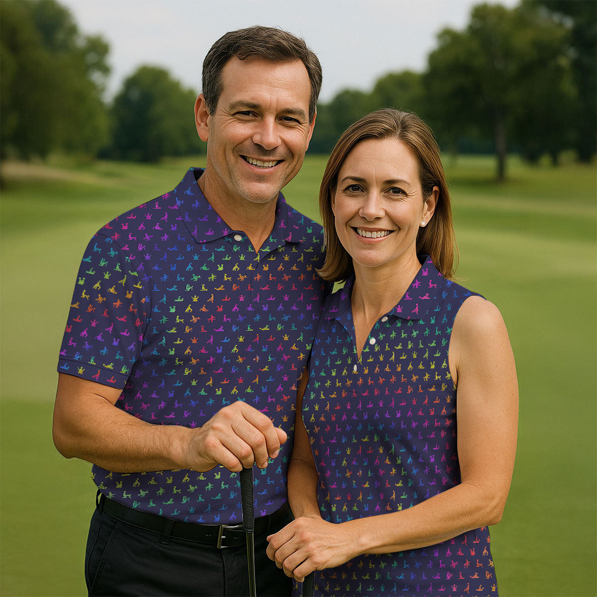 Naughty Position Adult Humor Rainbow Effect Men's Golf Polo Shirts, Golf Gift For Men, Golf Shirts For Men