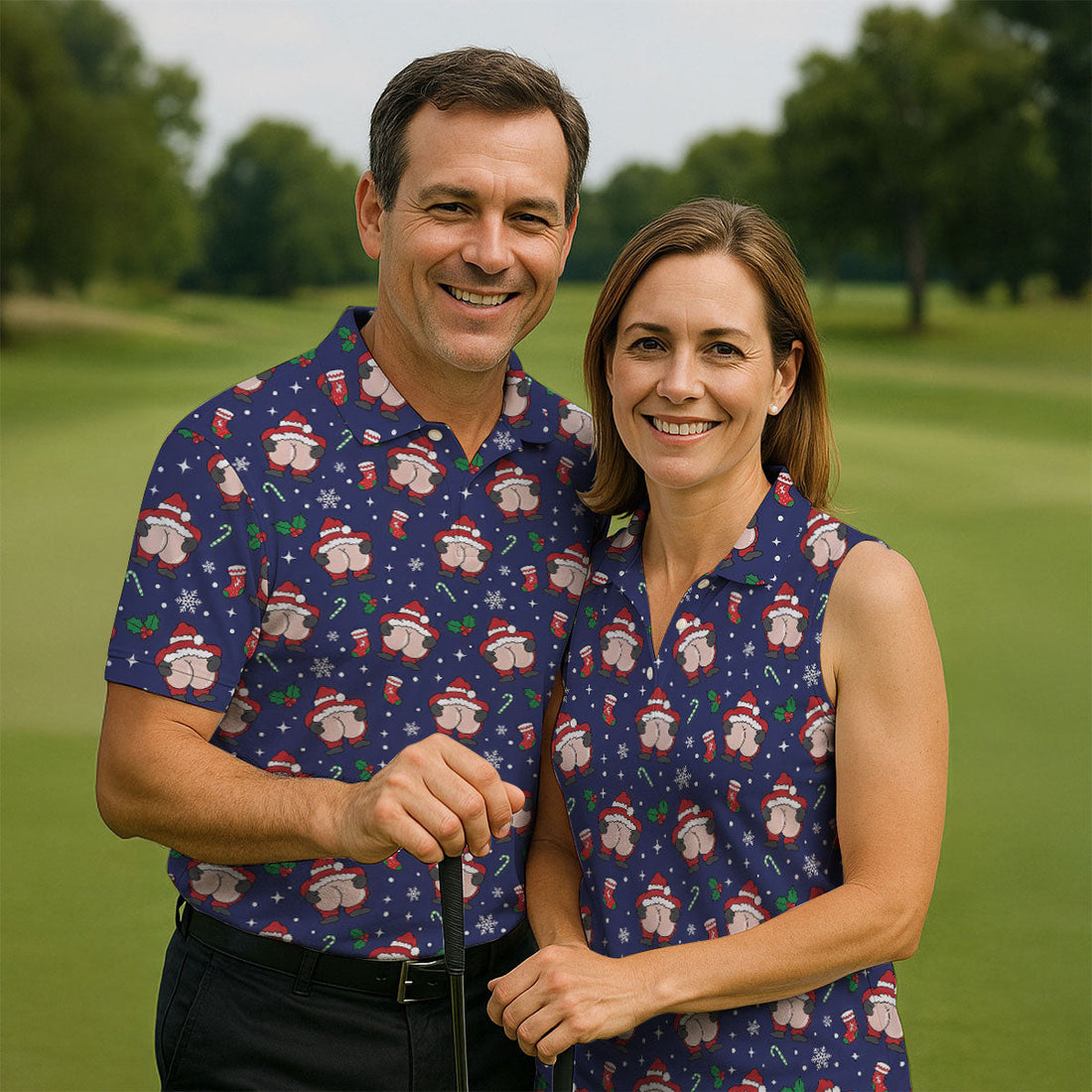 Funny Santa Christmas Golf Tops For Men, Christmas Golf Shirt, Polo Shirts For Men, Golfing Apparel
