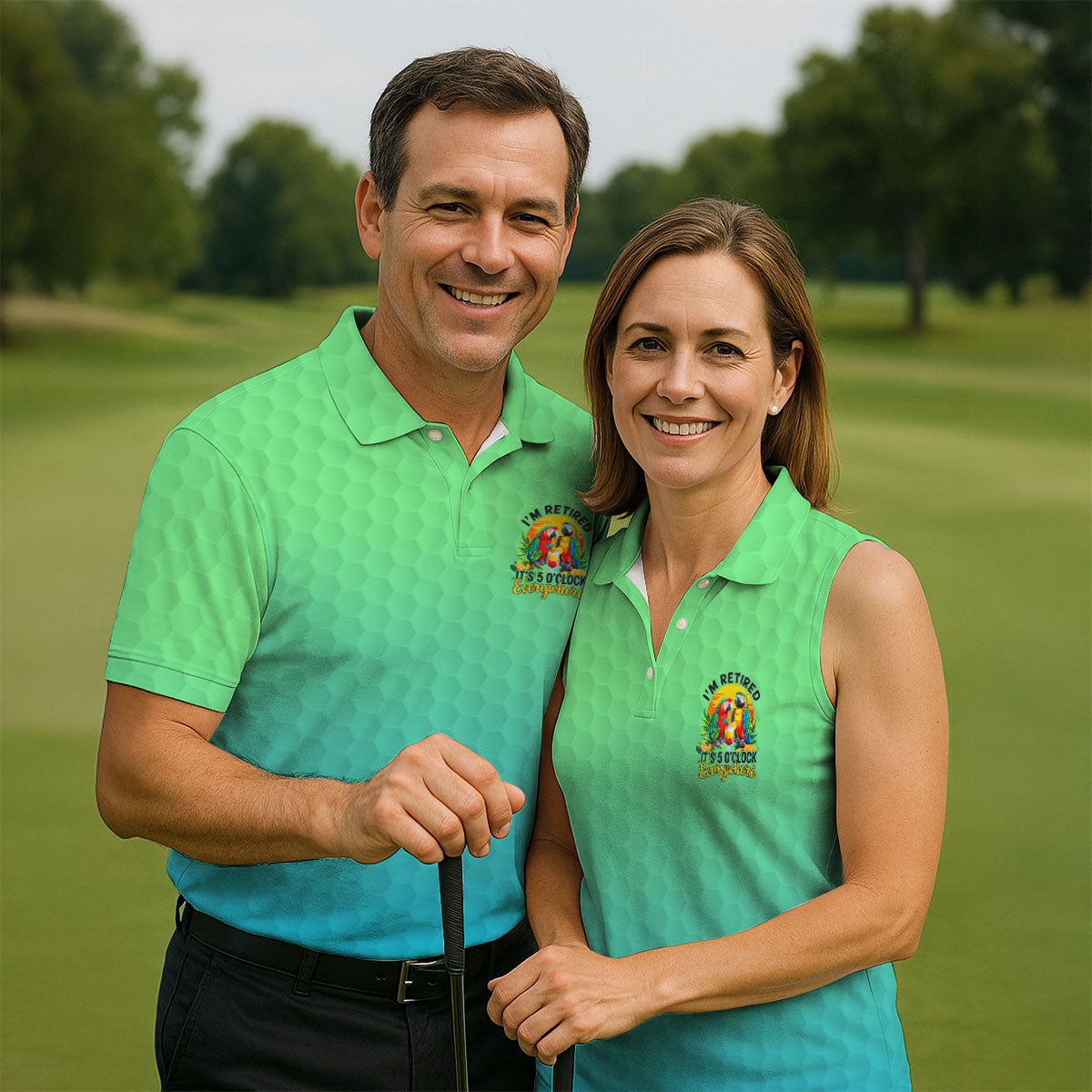 Tropical Retired Parrot Cocktail Golf Polo Shirt, Ladies Golf Shirts, Women's Golf Apparel