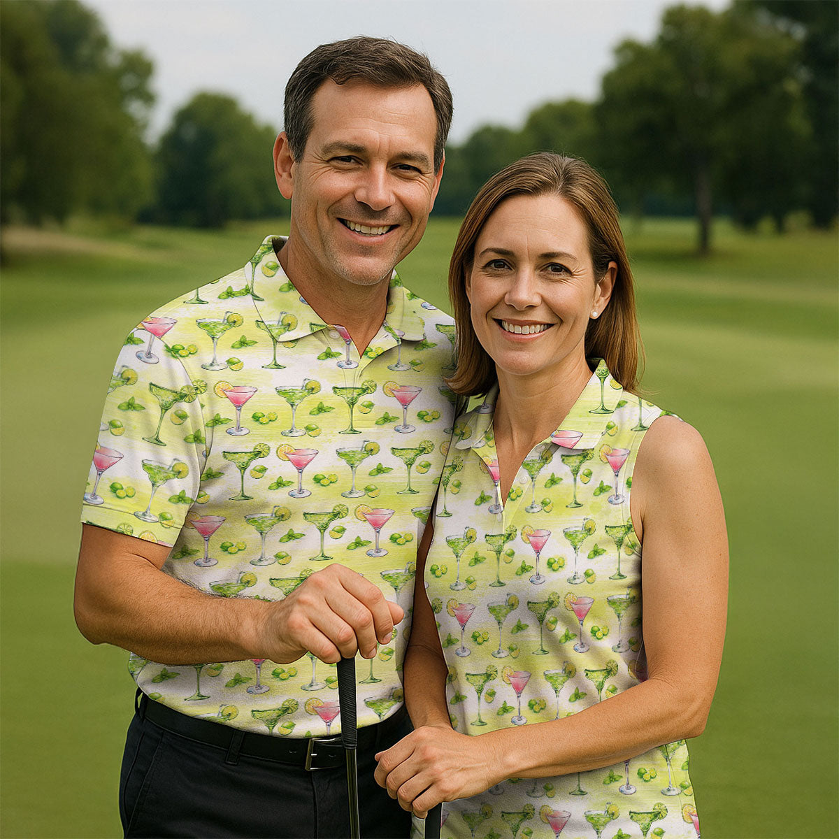 Vintage Margarita Cocktail Lime Pattern Golf Shirt, Mens Golf Shirts, Golf Apparel For Men