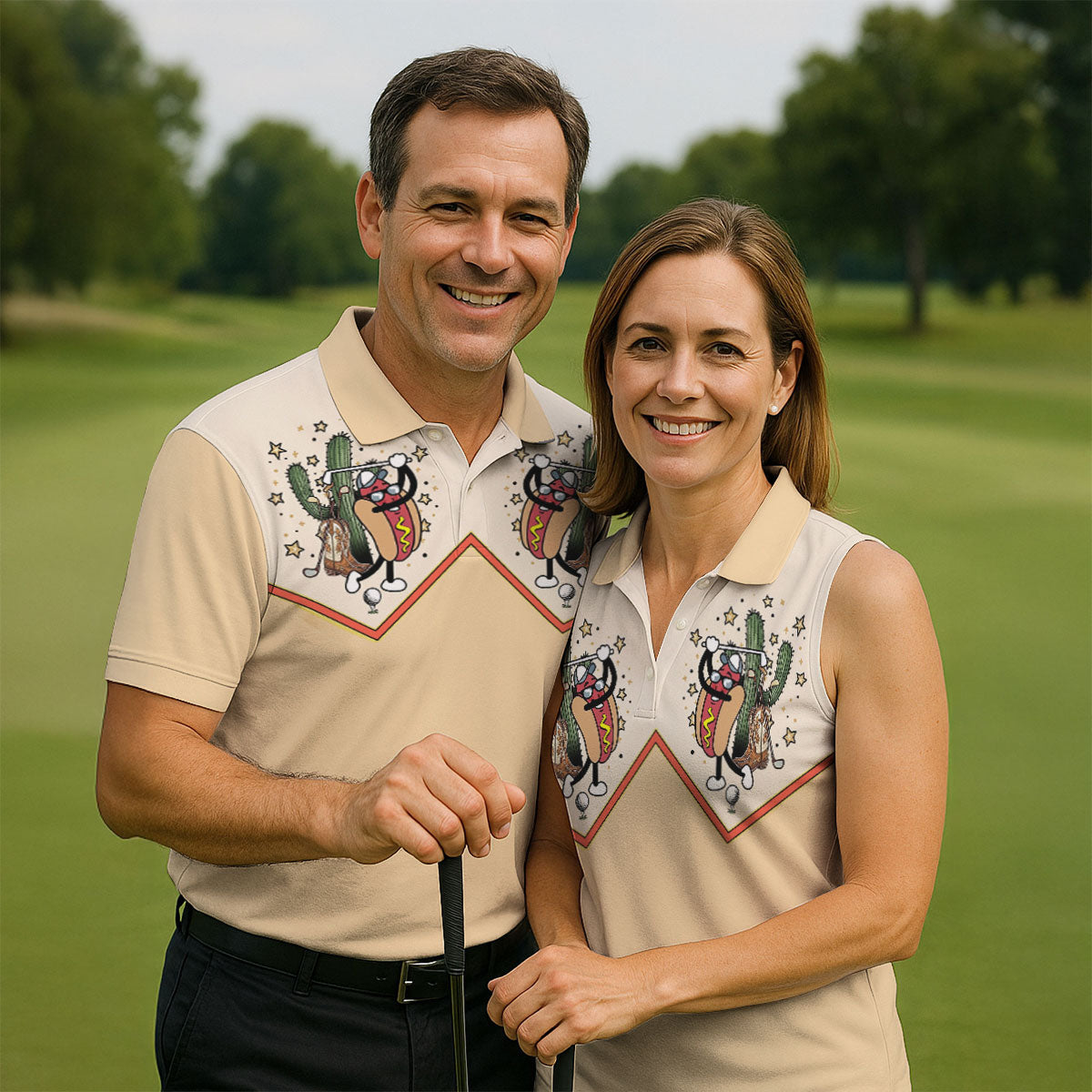 Funny Golf Hot Dog Western Polo Shirt, Mens Golf Shirts, Printed Golf Shirts