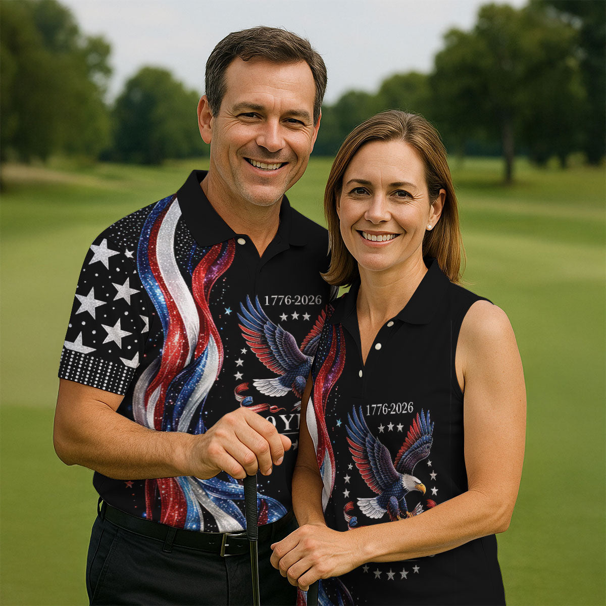 USA 250th Anniversary Bald Eagle Galaxy Art Golf Shirt, Patriotic 4th Of July Golf Shirts For Men